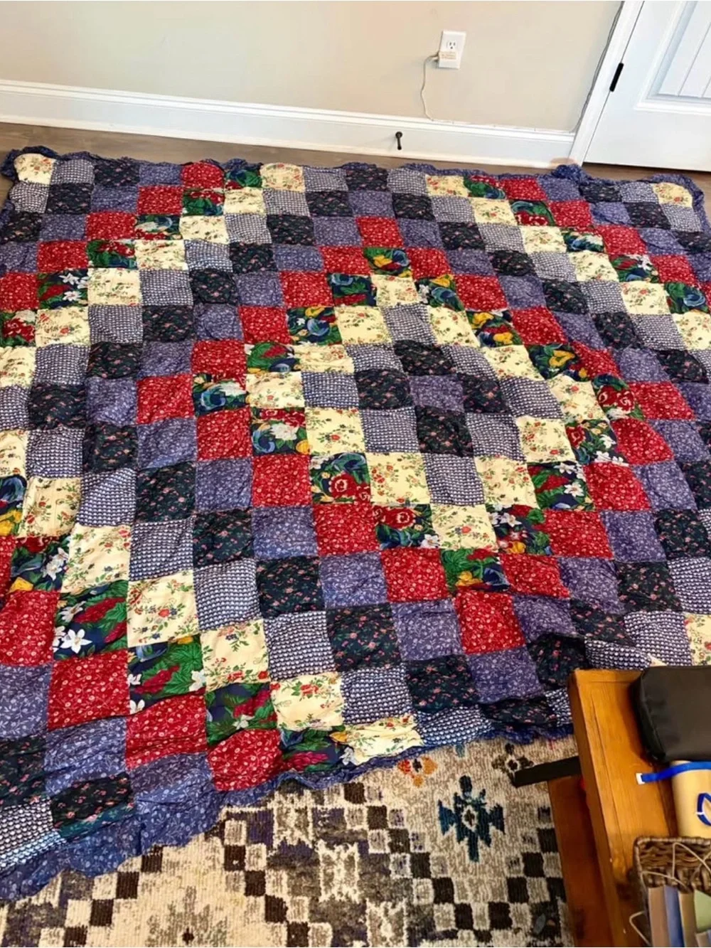 Vintage 1990s JCPenney Home Collection Patchwork Puff Quilt / Comforter